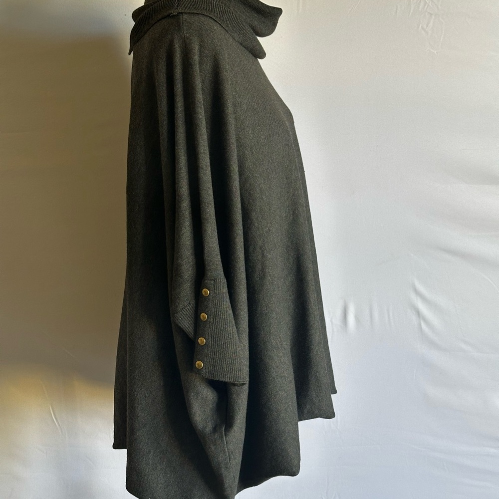 Carolyn Taylor Charcoal Poncho Sweater,Turtleneck, Mid Length,Cozy - Picture 9 of 14